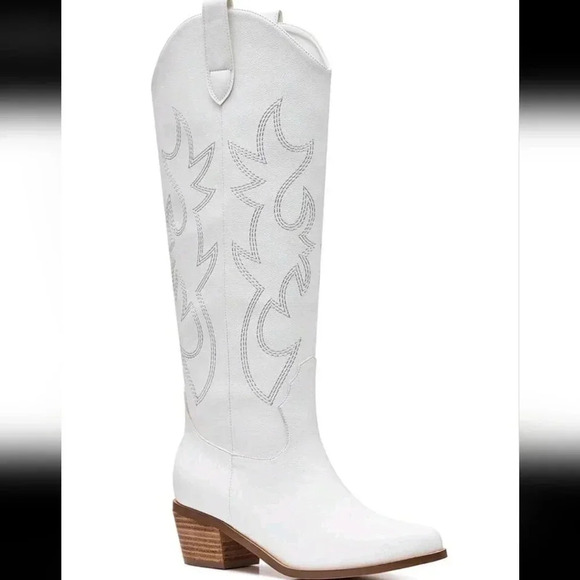 Embroidered Cowboy Boots For Women Pointed Toe Block Chunky High Heels K… - Picture 3 of 6